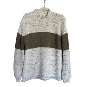 POL Green And Gray Chunky Knit Long Sleeve Mockneck Oversized Sweater Size M/L